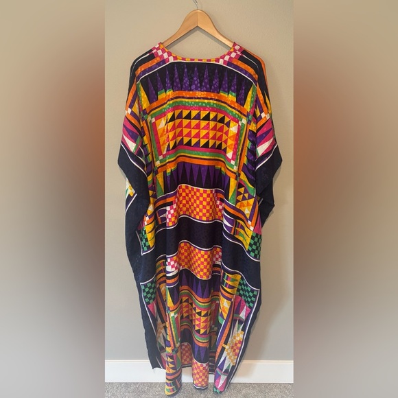 VINTAGE DAVID BROWN CALIFORNIA 70s 80s Bright Geometric Muumuu Kaftan Tunic - Picture 16 of 16